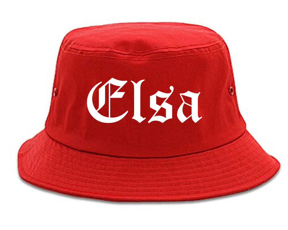 Elsa Texas TX Old English Mens Bucket Hat Red
