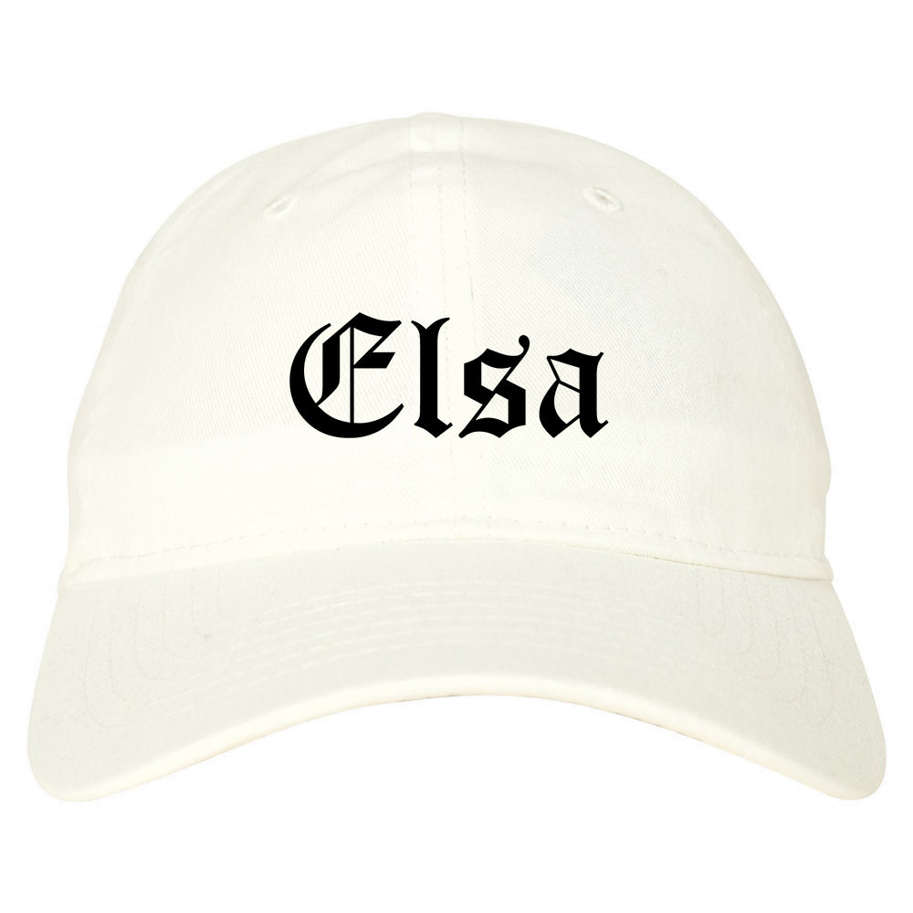 Elsa Texas TX Old English Mens Dad Hat Baseball Cap White