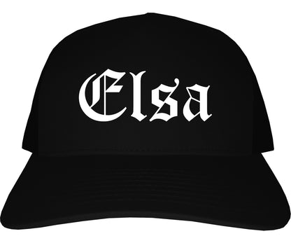 Elsa Texas TX Old English Mens Trucker Hat Cap Black