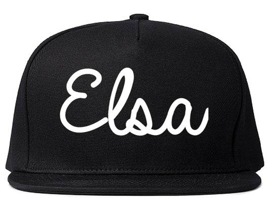 Elsa Texas TX Script Mens Snapback Hat Black