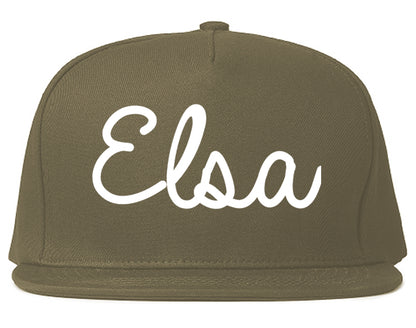 Elsa Texas TX Script Mens Snapback Hat Grey