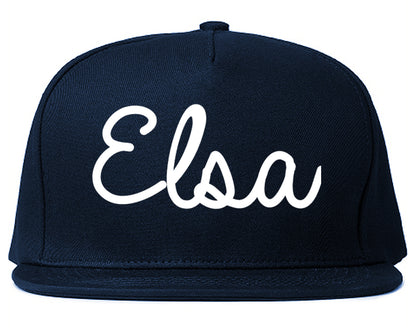Elsa Texas TX Script Mens Snapback Hat Navy Blue