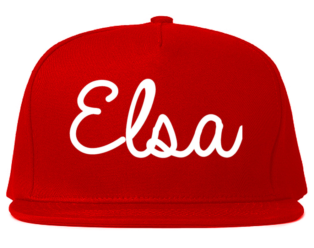 Elsa Texas TX Script Mens Snapback Hat Red