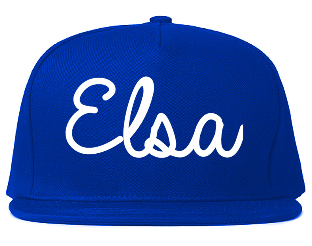 Elsa Texas TX Script Mens Snapback Hat Royal Blue