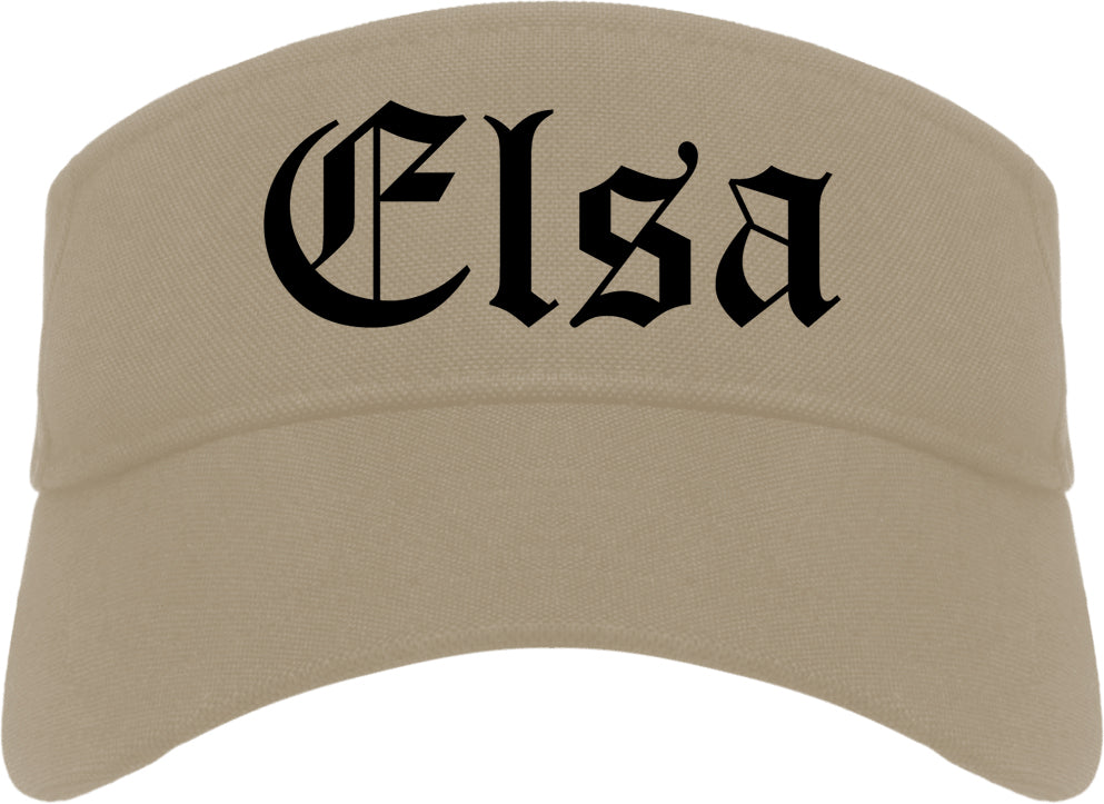 Elsa Texas TX Old English Mens Visor Cap Hat Khaki
