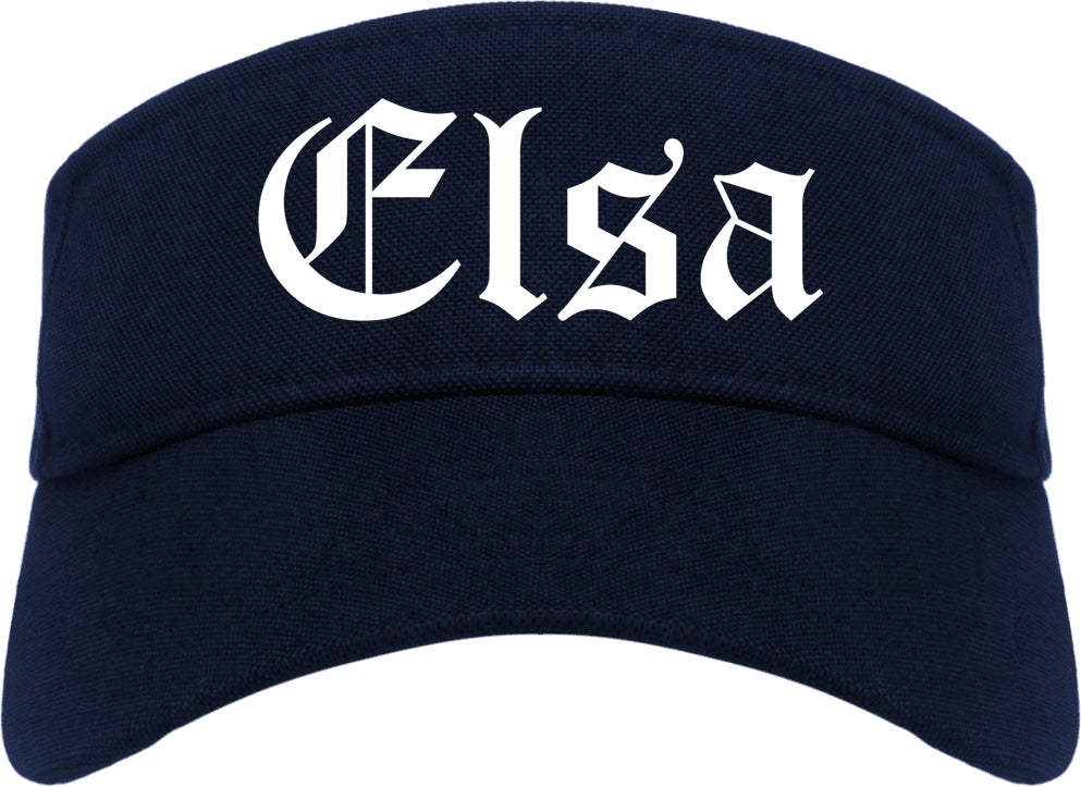 Elsa Texas TX Old English Mens Visor Cap Hat Navy Blue