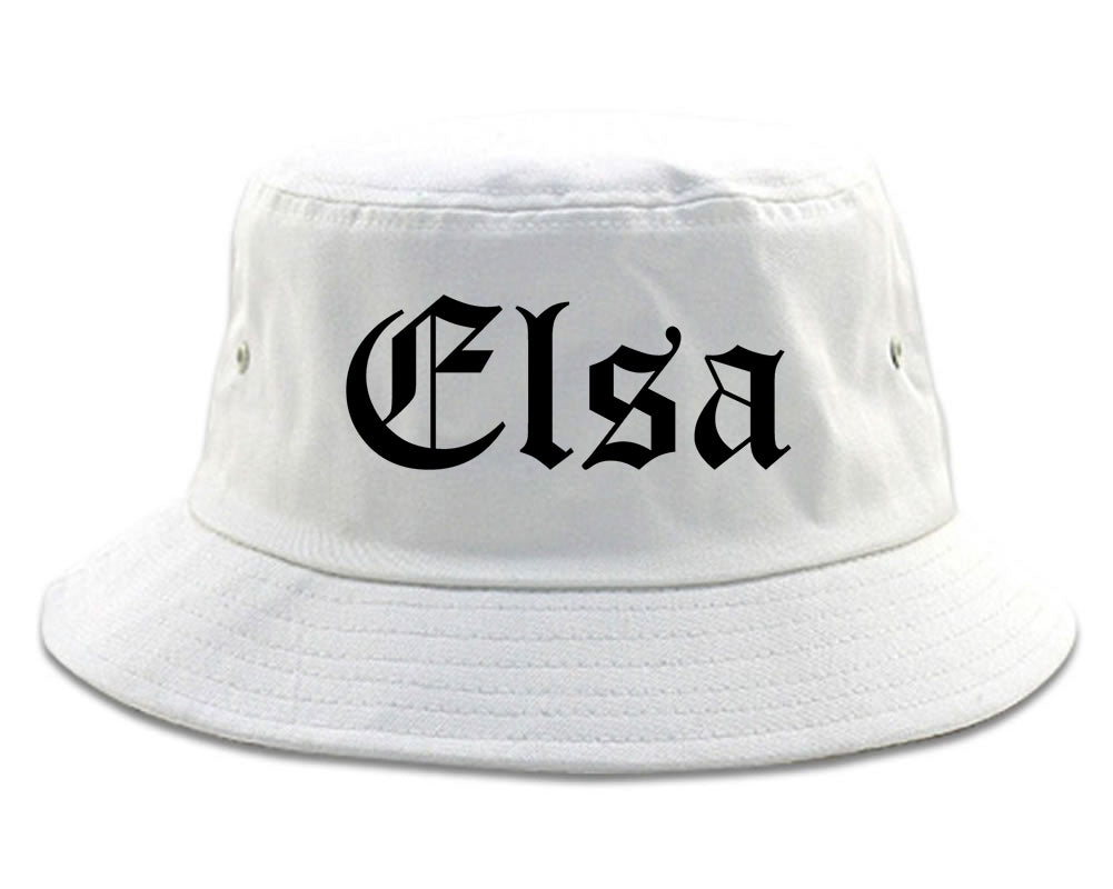 Elsa Texas TX Old English Mens Bucket Hat White