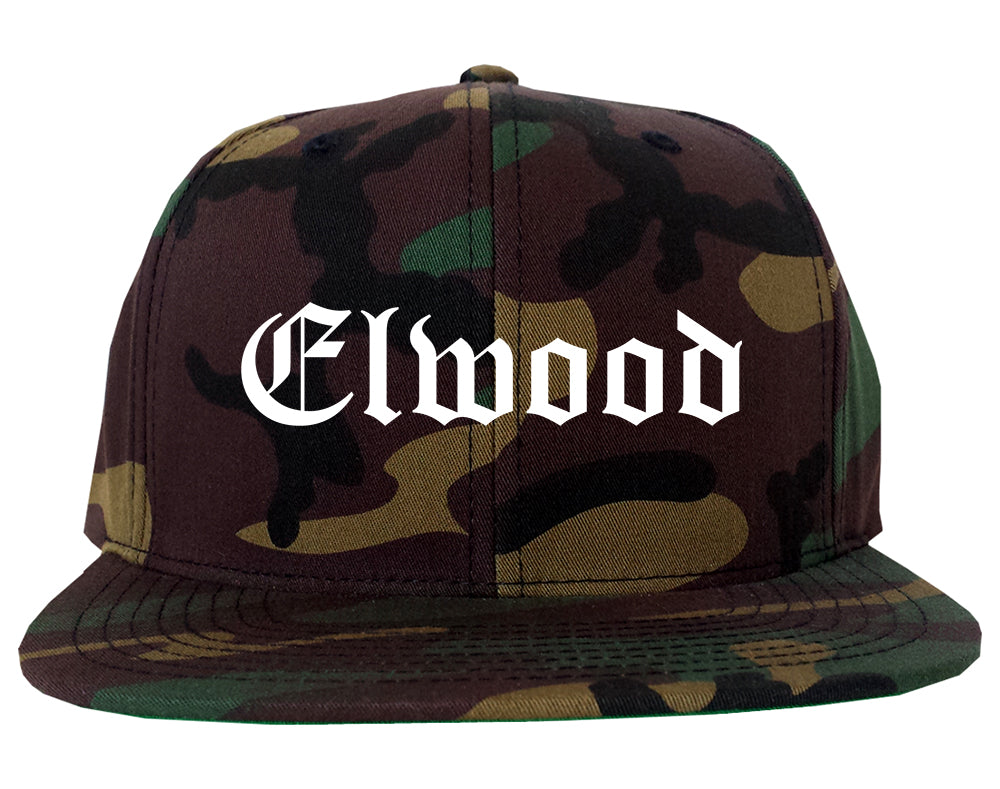 Elwood Indiana IN Old English Mens Snapback Hat Army Camo