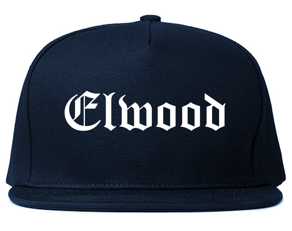 Elwood Indiana IN Old English Mens Snapback Hat Navy Blue