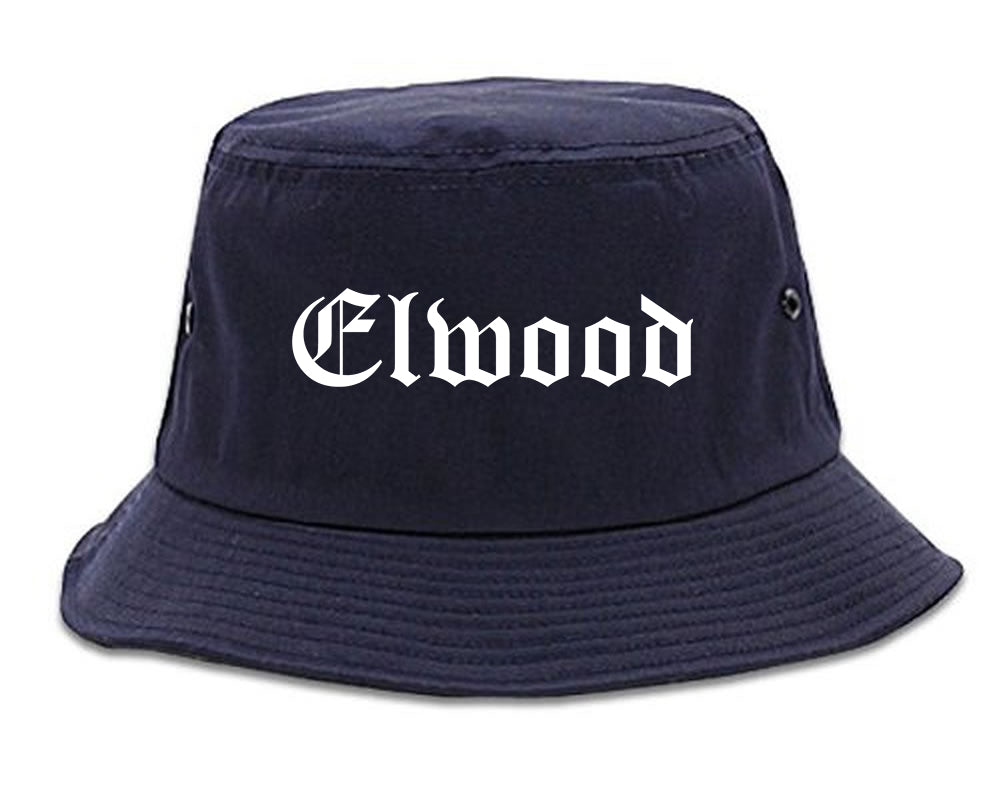 Elwood Indiana IN Old English Mens Bucket Hat Navy Blue
