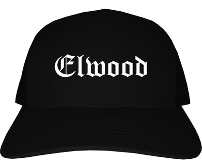 Elwood Indiana IN Old English Mens Trucker Hat Cap Black