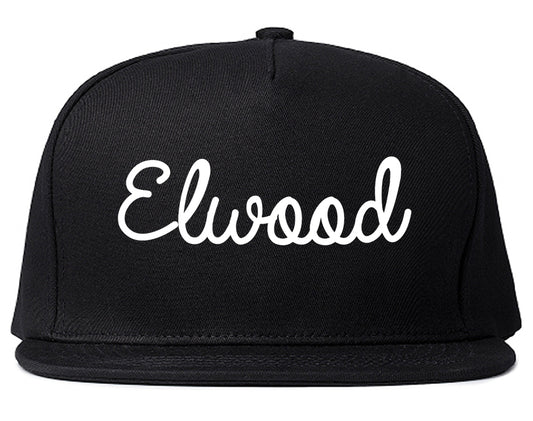 Elwood Indiana IN Script Mens Snapback Hat Black
