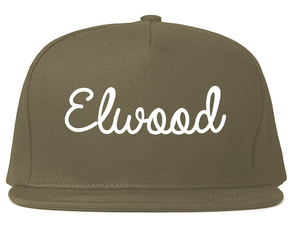 Elwood Indiana IN Script Mens Snapback Hat Grey