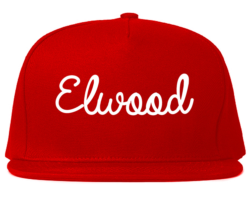 Elwood Indiana IN Script Mens Snapback Hat Red