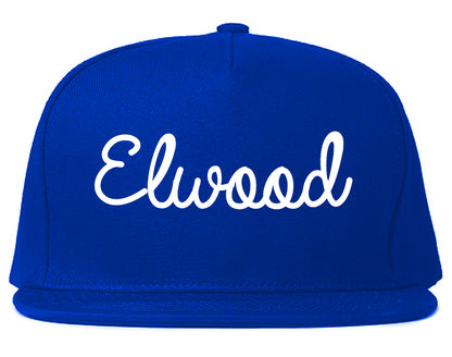 Elwood Indiana IN Script Mens Snapback Hat Royal Blue
