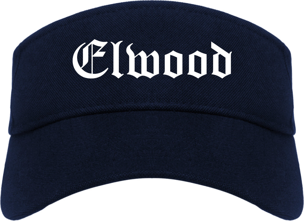 Elwood Indiana IN Old English Mens Visor Cap Hat Navy Blue