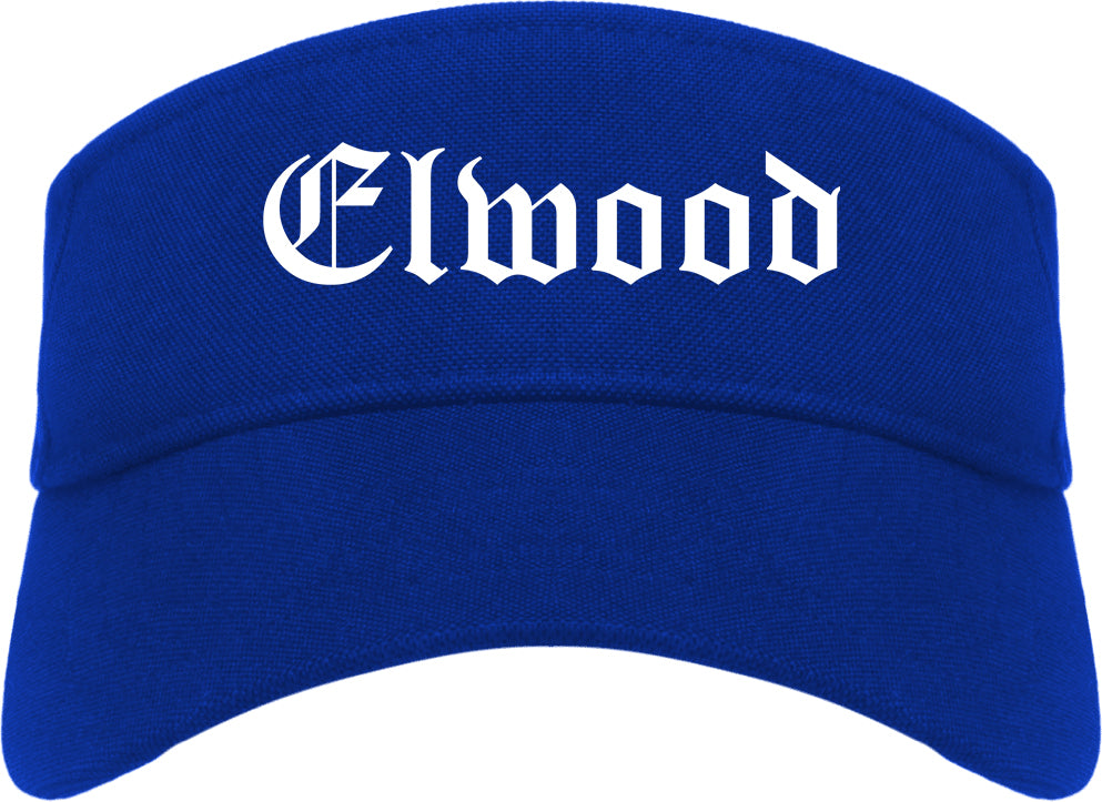 Elwood Indiana IN Old English Mens Visor Cap Hat Royal Blue