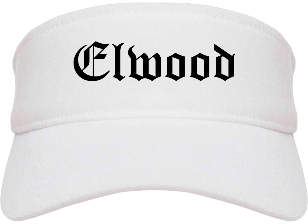 Elwood Indiana IN Old English Mens Visor Cap Hat White