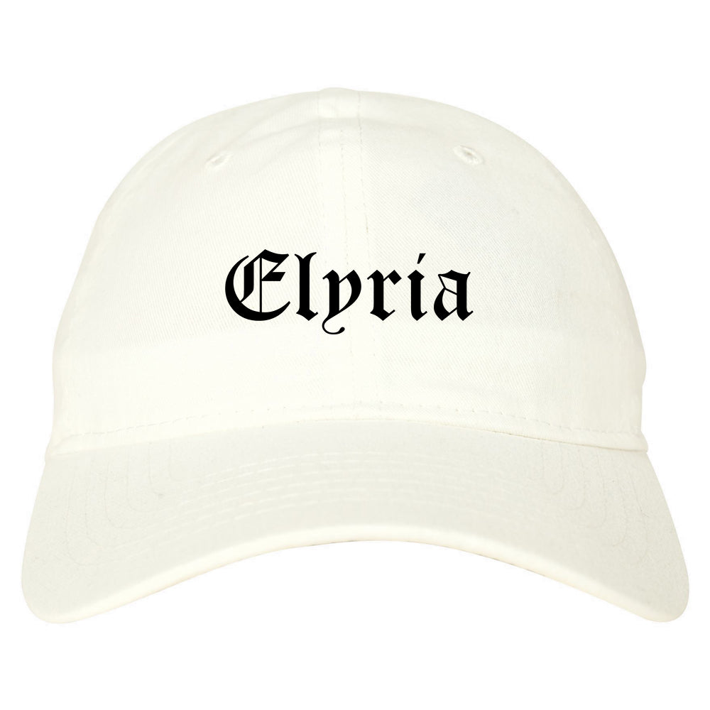 Elyria Ohio OH Old English Mens Dad Hat Baseball Cap White