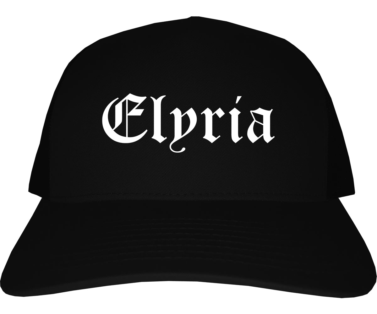 Elyria Ohio OH Old English Mens Trucker Hat Cap Black