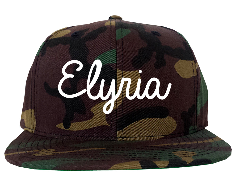 Elyria Ohio OH Script Mens Snapback Hat Army Camo