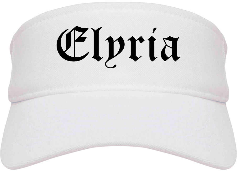 Elyria Ohio OH Old English Mens Visor Cap Hat White