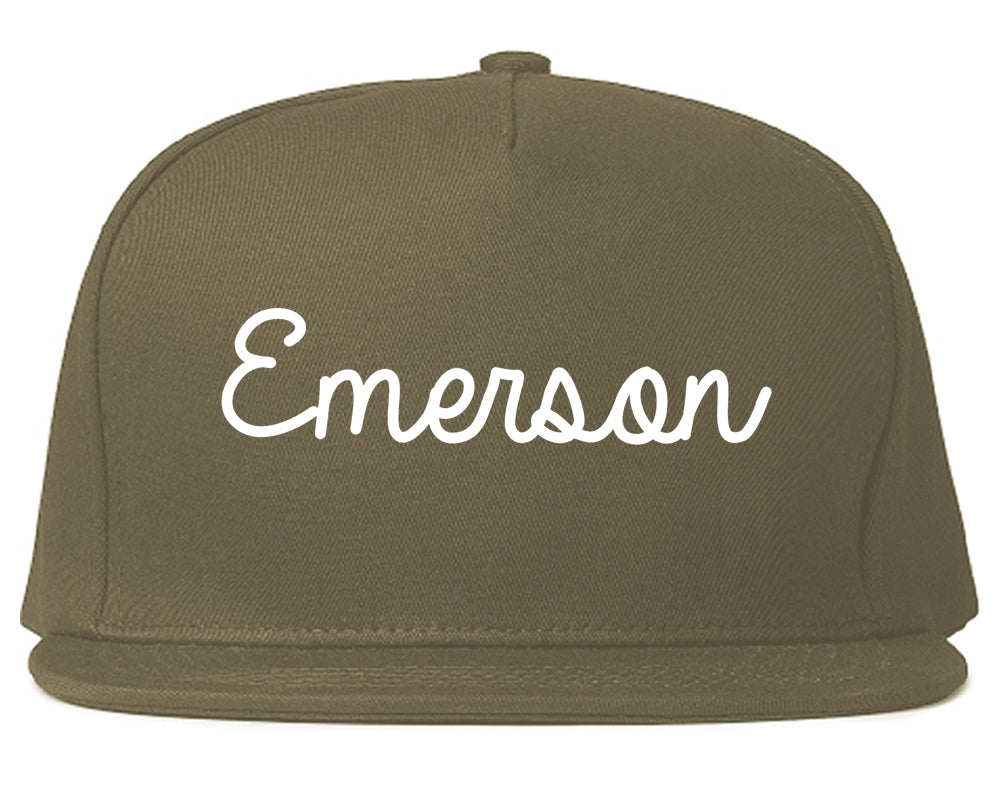Emerson New Jersey NJ Script Mens Snapback Hat Grey