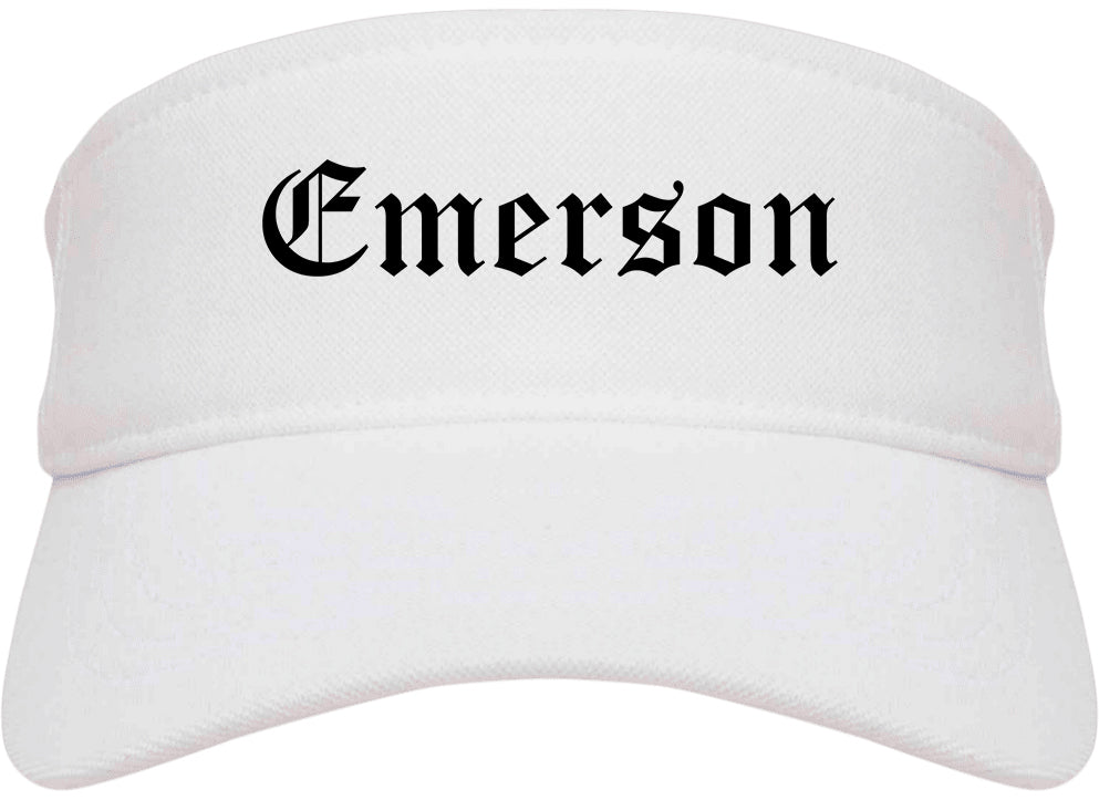 Emerson New Jersey NJ Old English Mens Visor Cap Hat White