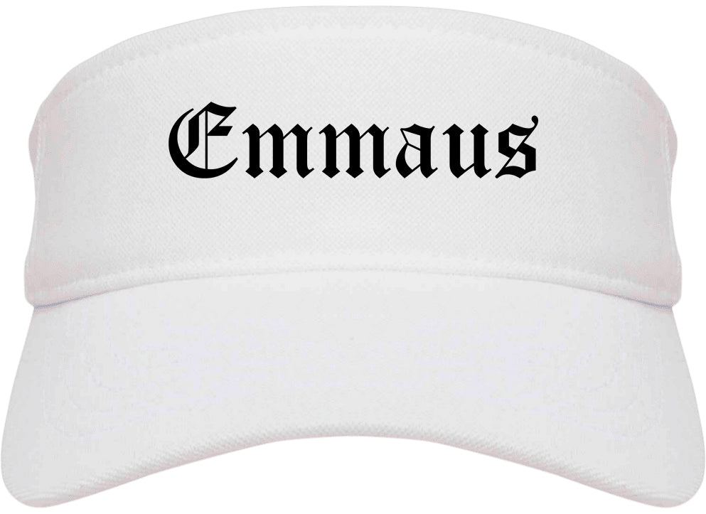 Emmaus Pennsylvania PA Old English Mens Visor Cap Hat White