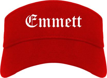 Emmett Idaho ID Old English Mens Visor Cap Hat Red