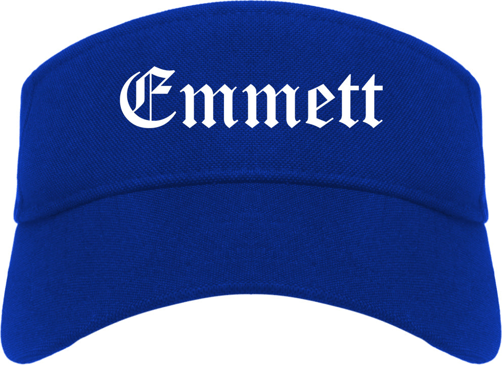 Emmett Idaho ID Old English Mens Visor Cap Hat Royal Blue