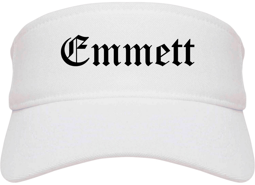 Emmett Idaho ID Old English Mens Visor Cap Hat White