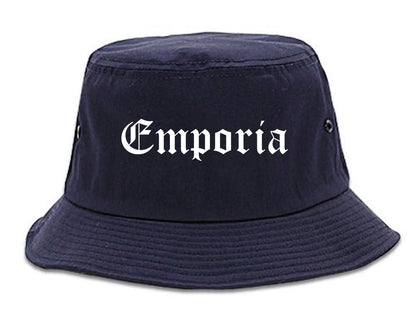 Emporia Virginia VA Old English Mens Bucket Hat Navy Blue