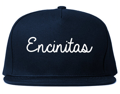 Encinitas California CA Script Mens Snapback Hat Navy Blue