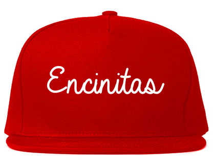 Encinitas California CA Script Mens Snapback Hat Red