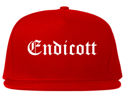 Endicott New York NY Old English Mens Snapback Hat Red