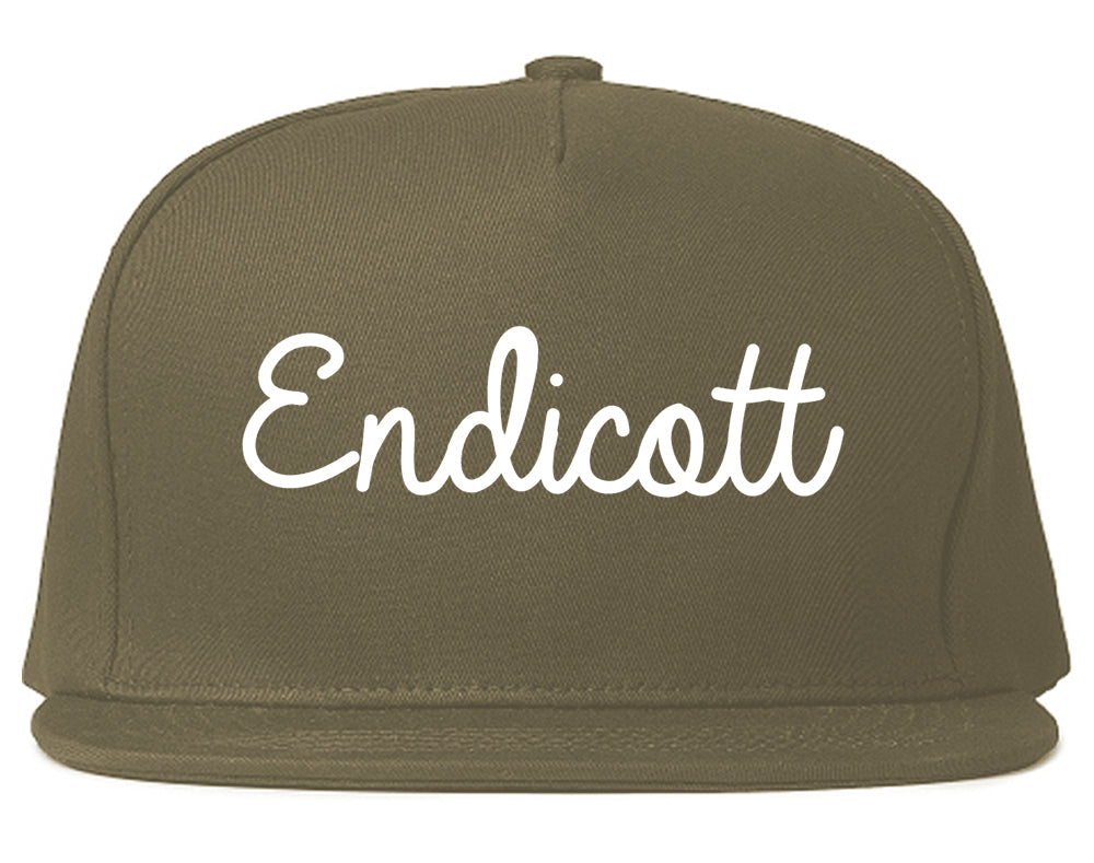 Endicott New York NY Script Mens Snapback Hat Grey