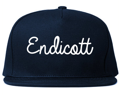 Endicott New York NY Script Mens Snapback Hat Navy Blue