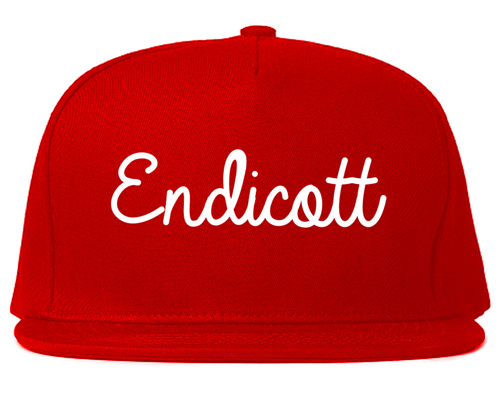 Endicott New York NY Script Mens Snapback Hat Red