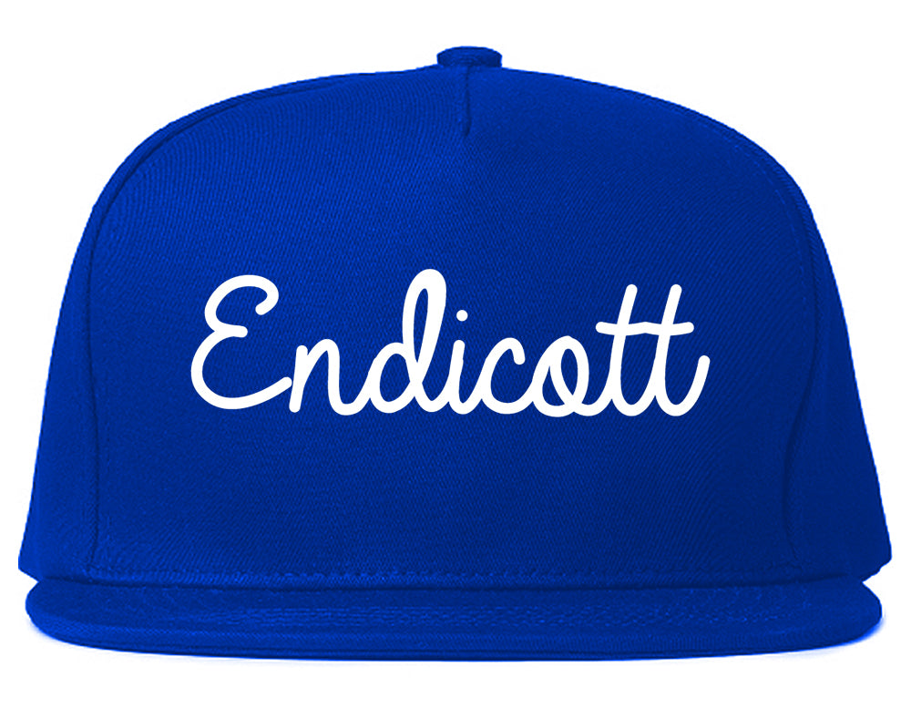 Endicott New York NY Script Mens Snapback Hat Royal Blue