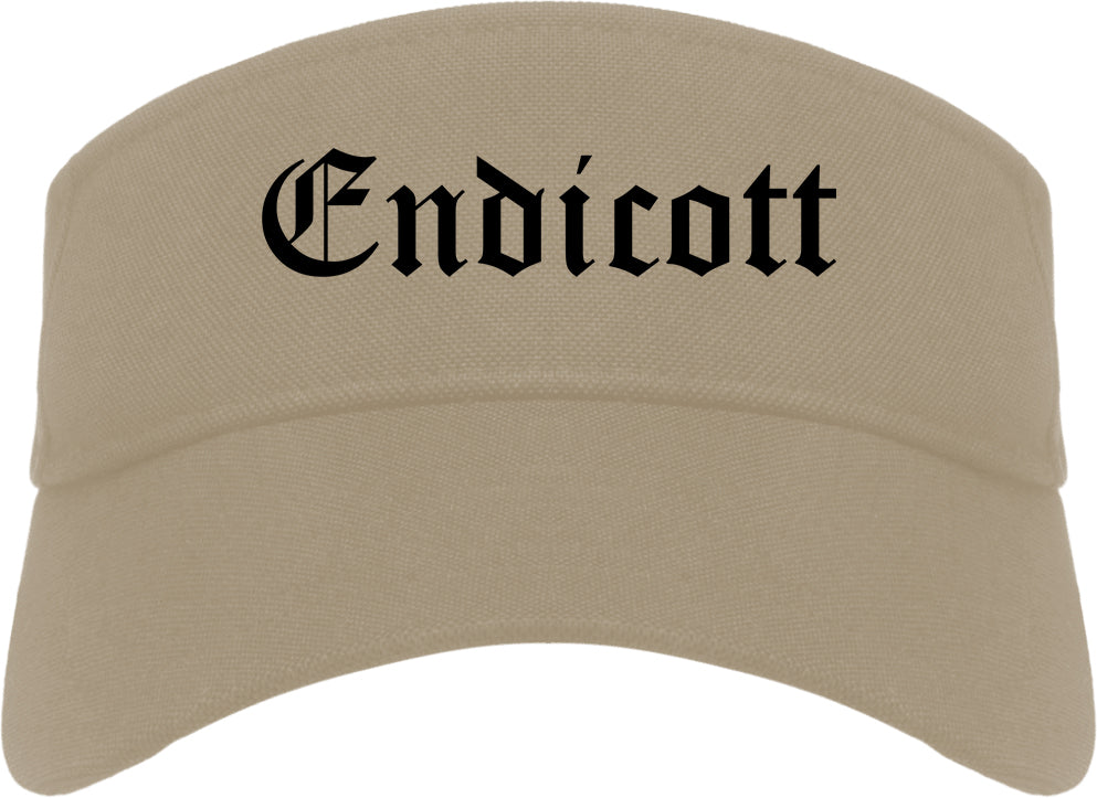 Endicott New York NY Old English Mens Visor Cap Hat Khaki