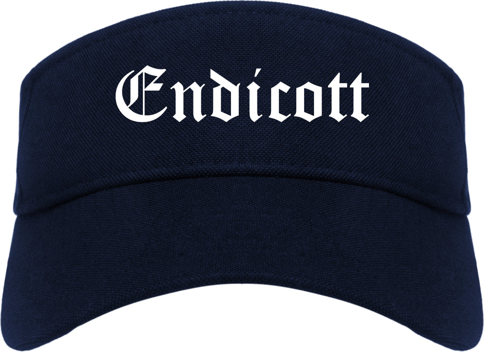 Endicott New York NY Old English Mens Visor Cap Hat Navy Blue