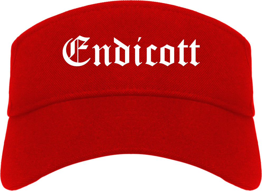 Endicott New York NY Old English Mens Visor Cap Hat Red