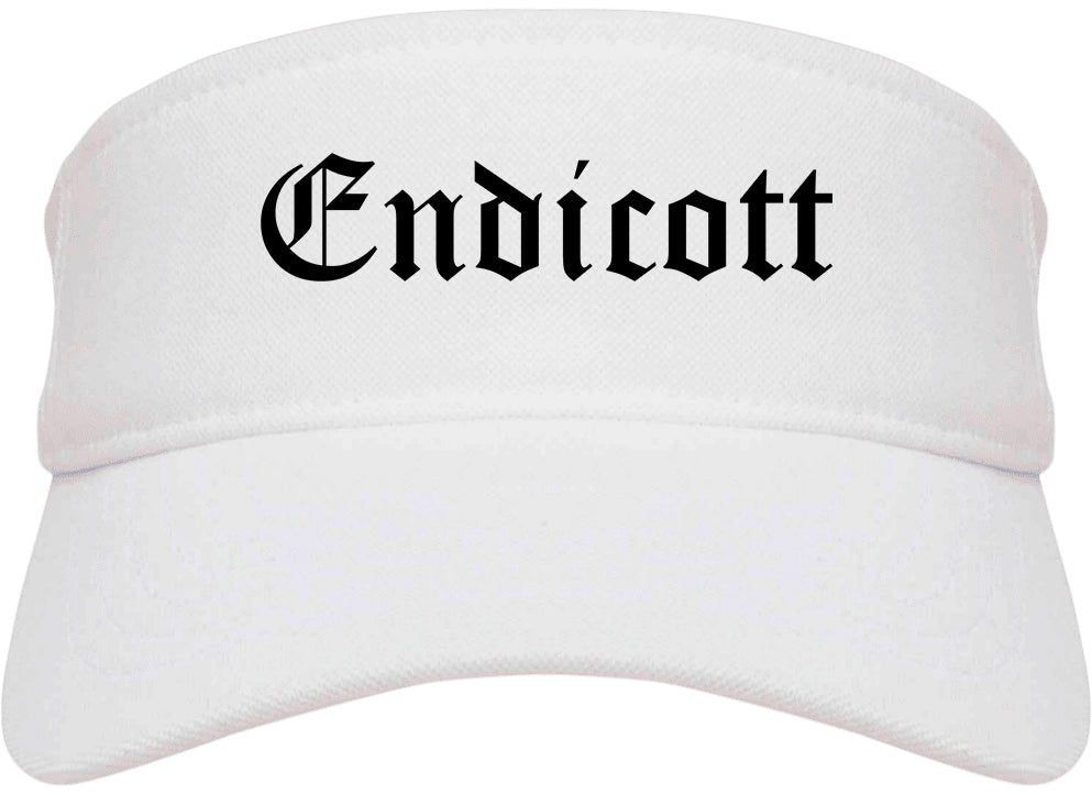 Endicott New York NY Old English Mens Visor Cap Hat White