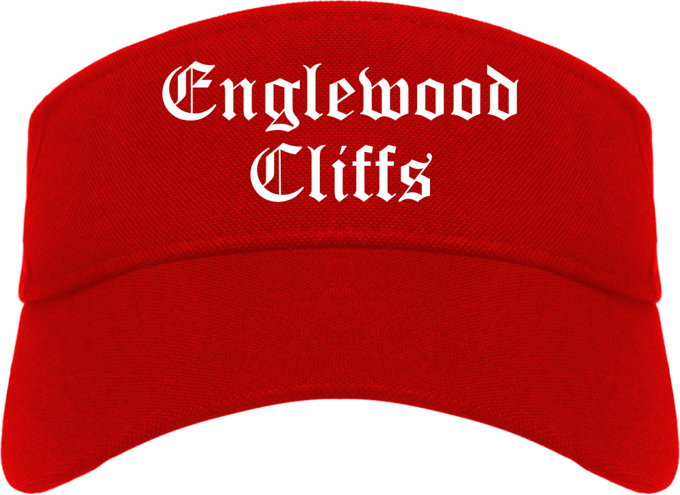 Englewood Cliffs New Jersey NJ Old English Mens Visor Cap Hat Red