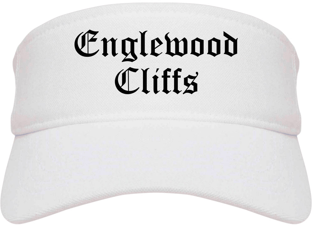 Englewood Cliffs New Jersey NJ Old English Mens Visor Cap Hat White