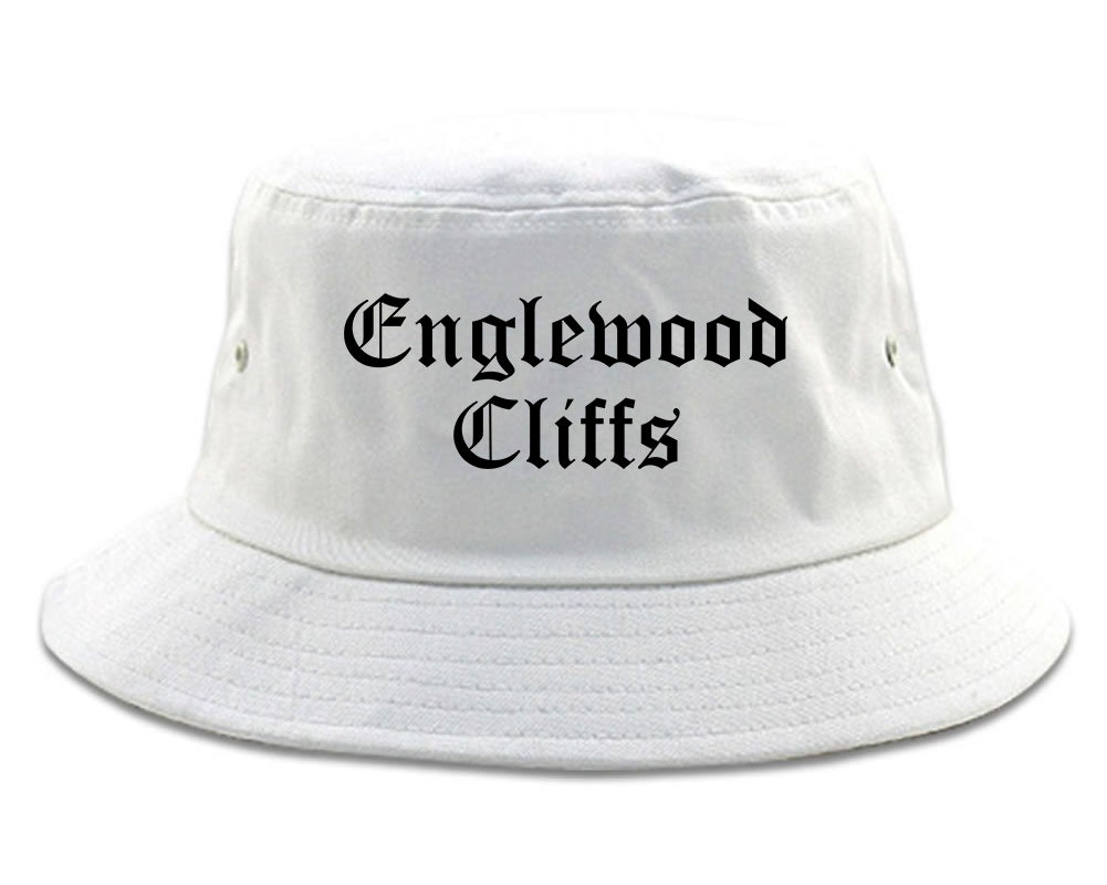 Englewood Cliffs New Jersey NJ Old English Mens Bucket Hat White