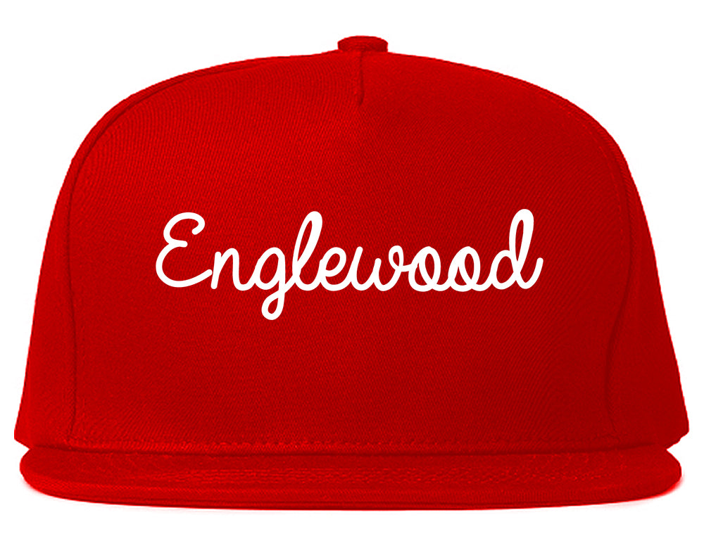 Englewood New Jersey NJ Script Mens Snapback Hat Red