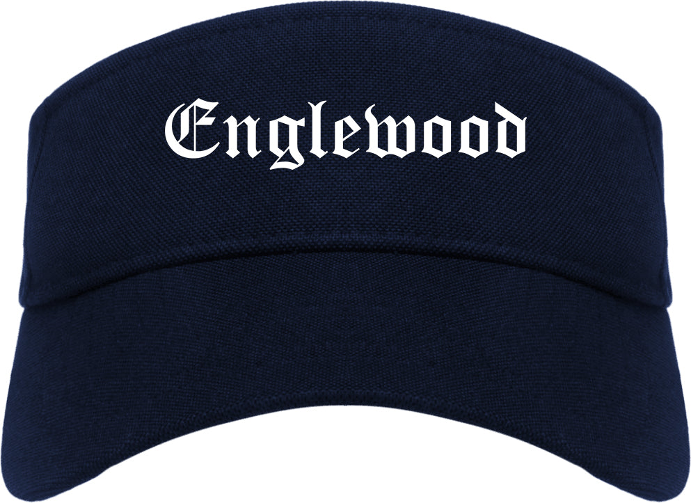 Englewood Ohio OH Old English Mens Visor Cap Hat Navy Blue