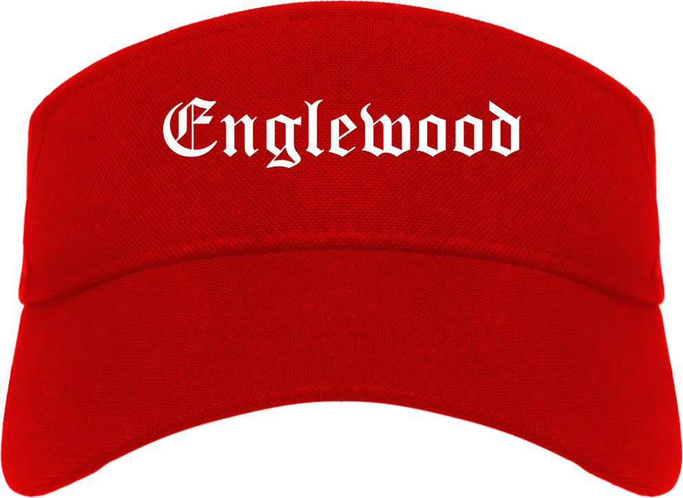 Englewood Ohio OH Old English Mens Visor Cap Hat Red